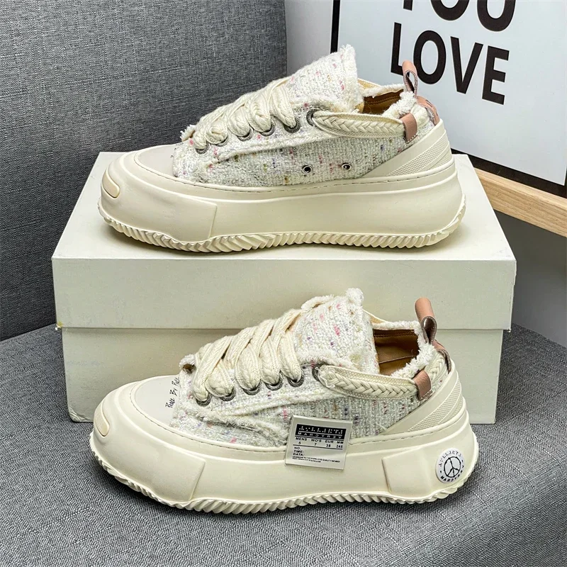 Couples' trendy and versatile men and women's comfortable and casual thick soled raised canvas sports shoes