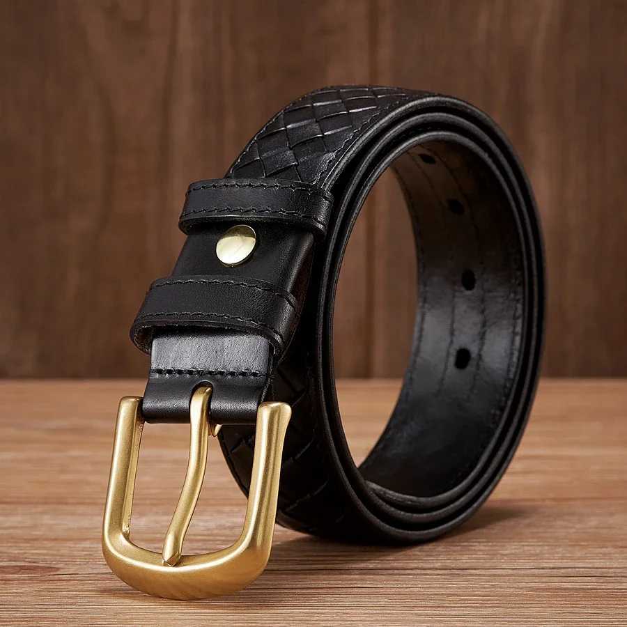3.8cm luxury genuine denim leather woven strap W240920