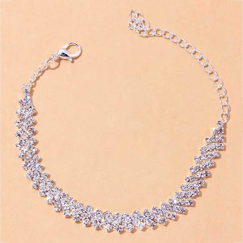 Shining Cubic Zirconia Chain Anklet for Women Fashion Silver Color Ankle Bracelet Barefoot Sandals Foot Jewelry Y240920