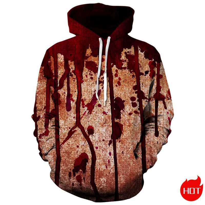 Horror 3D Printing Red Bloody Patterns Hoodies Fashion Halloween Graphic Hooded Sweatshirts Kid Cool Pullovers Mens Clothing Top Y240920