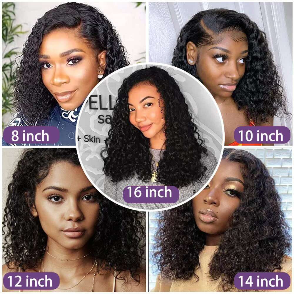 Curly Short Bob 200% 13X4 Frontal Human Wigs Deep Water Wave Lace Front Wig Pre Plucked Bleach Knots with Baby Hair