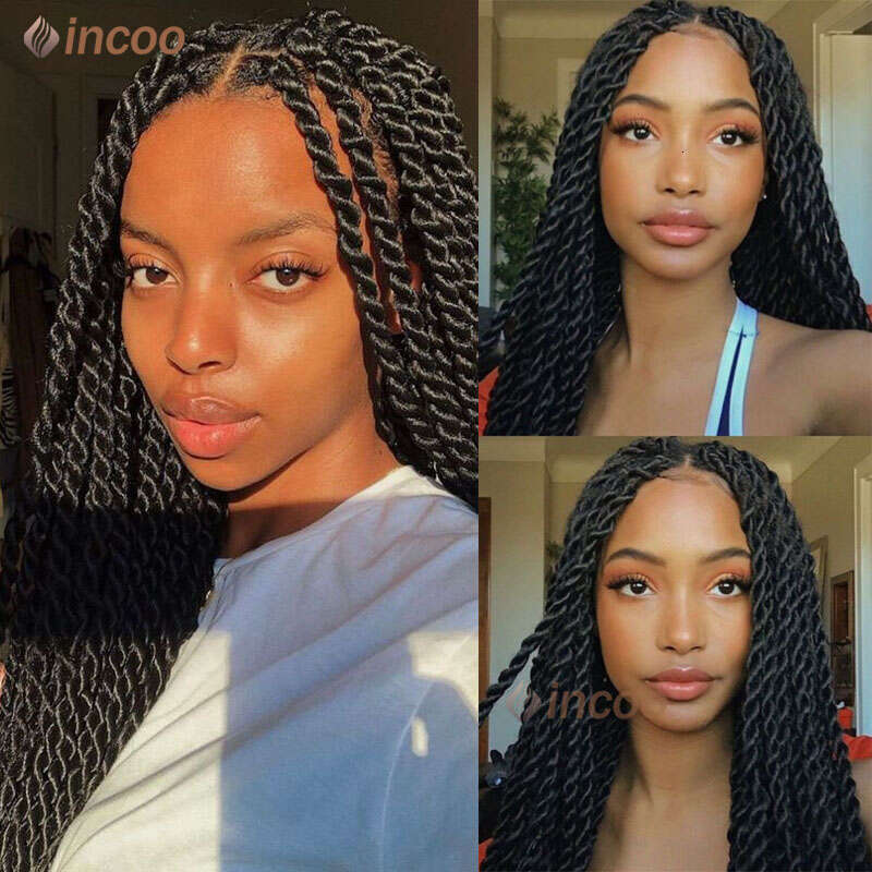 26 Inch For Black Women Faux Locs Goddess Full Braided Jumbo Knotless Synthetic Braid Lace Frontal Wigs