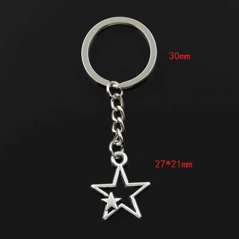 Fashion 30mm Key Ring Metal Key Chain Keychain Jewelry Antique Bronze Silver Color Plated Hollow Double Star 27x21mm PendantX240919