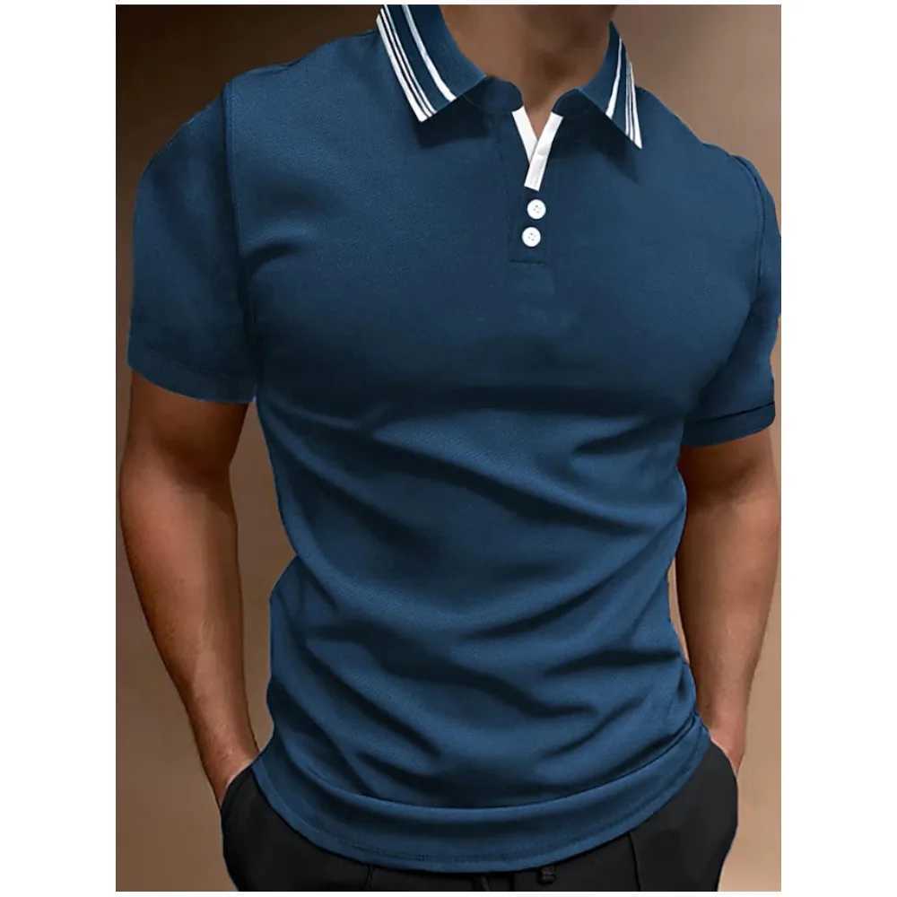 new Summer Mens Polo Shirt Gradient Line Short Sleeve T shirt Casual Daily Lapel Tops Tees Fashion Striped For Man ClothingX240920