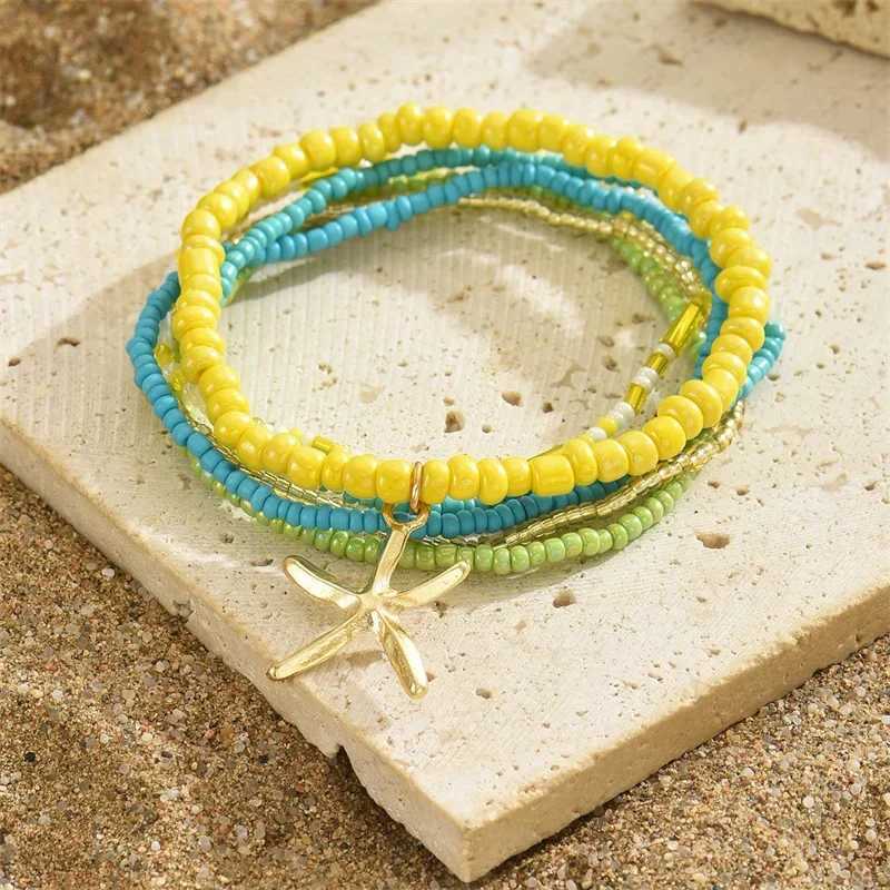 Fashion Multilayer Rice Beads Starfish Pendant Anklet for Women Female Boho Colorful Jewelry Summer Beach Foot Ankle Chain Gifts Y240920