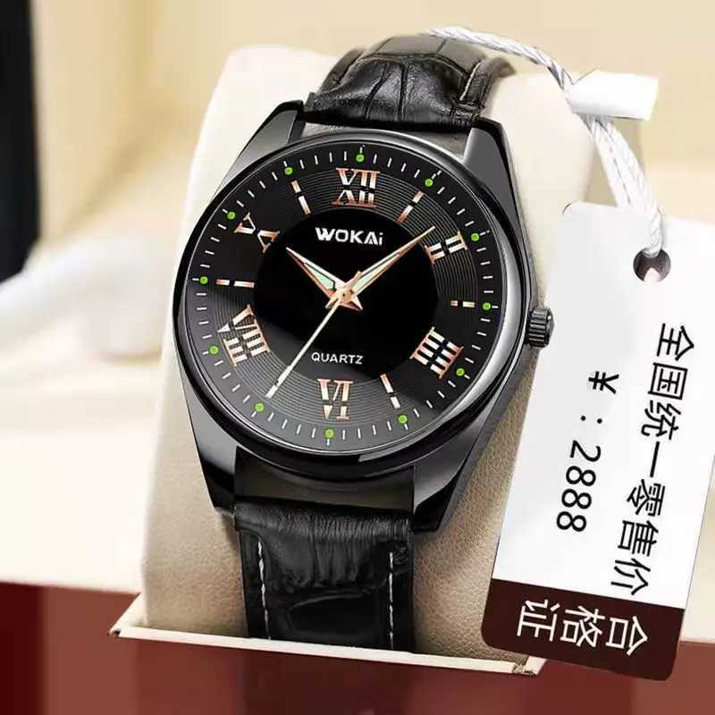 WOKAI high quality Mens Belt Quartz Blue Light Watch Mens Business Sport Waterproof glow-in-the-dark Roman vintage clockX240920