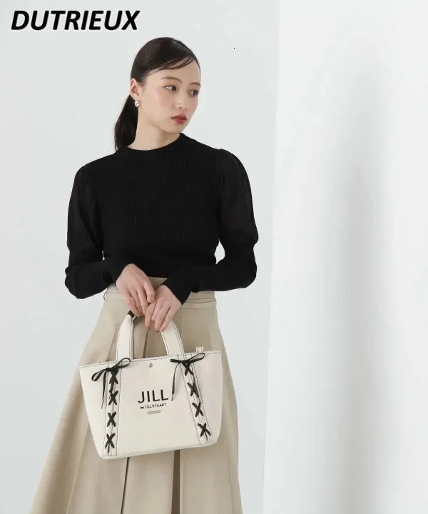 Sweet Cute Ladies Cosmetic Bags Japanese Style Lace Bow Canvas Handbag For Women Hand-Carrying Crossbody Bag Female