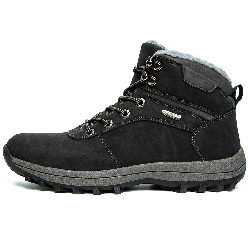 Large size high top casual lace up and plush snow boots, outdoor men's hiking warm Northeast boots