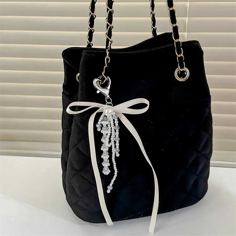 Ballet Bowknot Pearl Beads Heart Keychain for Women Sweet Charm Aesthetic Girls Korean Fashion Y2k Bag Pendant Accessories GiftsX240919