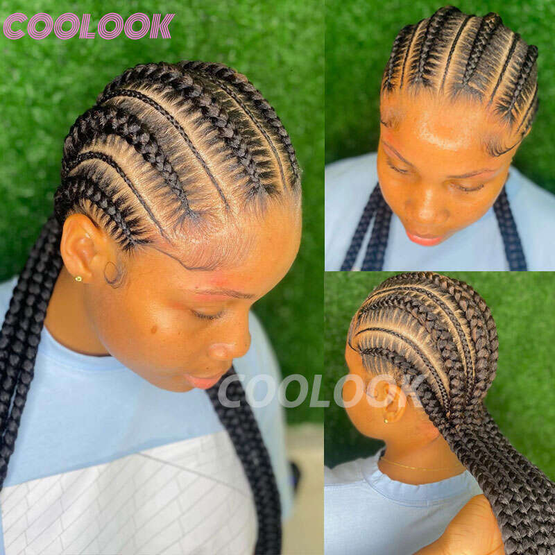 36" Synthetic Jumbo Braided Wigs Full Lace Front Dutch Twins Cornrows Braids Wig For Black Women Crochet Hair
