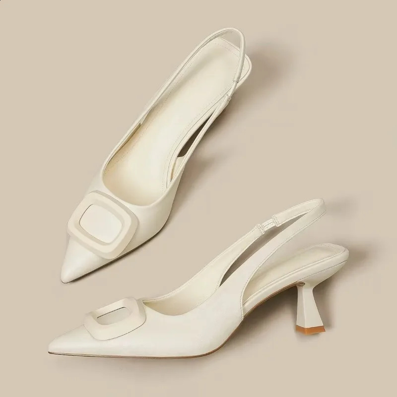Woman Slingback Shoes Fashion 2024 Spring Ladies High Heels Elegant Med Heel Pointed Toe Slip on Sandal Mules Q44 240919