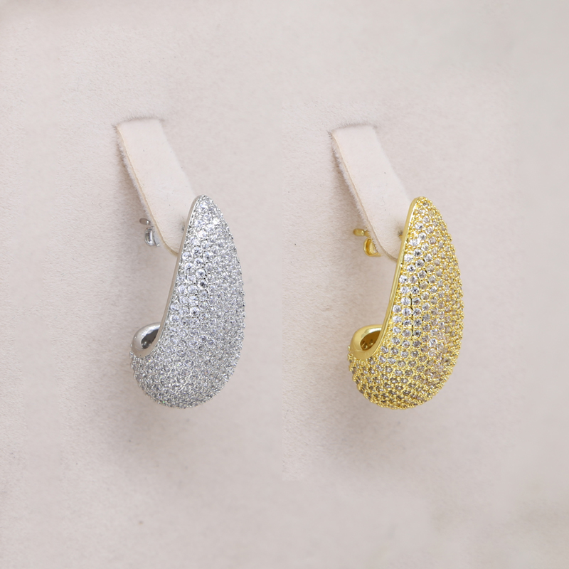 Sparkg Waterdrop Cubic Zirconia Stud Earrings - Gold Plated Teardrop Chunky Dome Jewelry