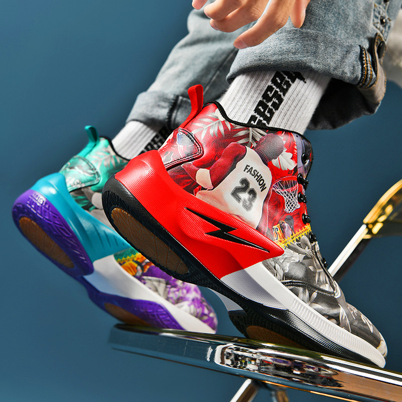Cartoon platform anti-skid basketball shoes fashion high-top sports shoes men's outdoor training shoes