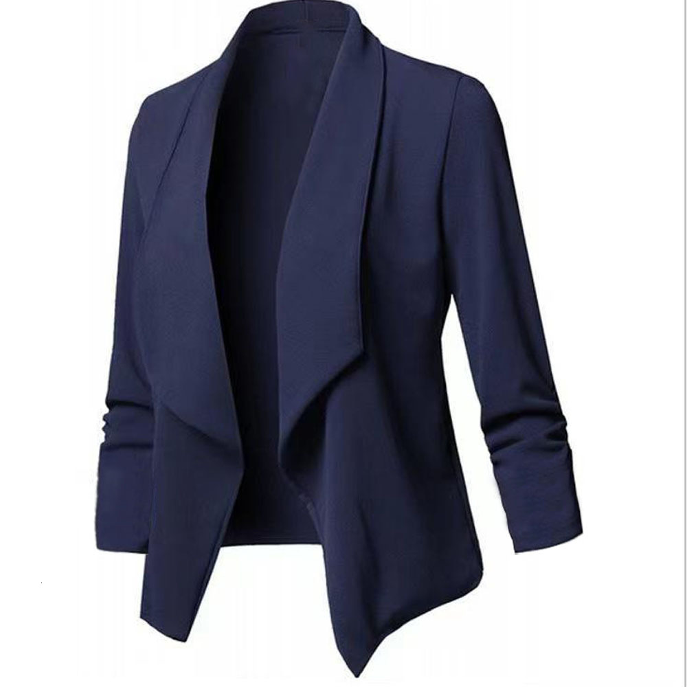 Women OL Oversized S-5XL Female Notched Long Sleeve Pleated Slim Business Workwear Cardigan Blazers Coats ZC545