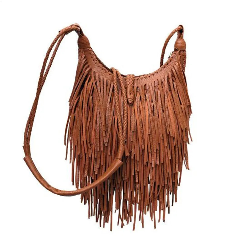 Womens PU leather bag womens fashionable shoulder bag famous cross body bag edge tassel womens messenger bag 240918