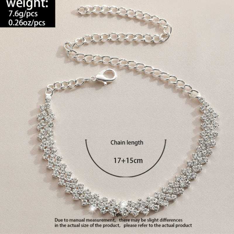 Shining Cubic Zirconia Chain Anklet for Women Fashion Silver Color Ankle Bracelet Barefoot Sandals Foot Jewelry Y240920