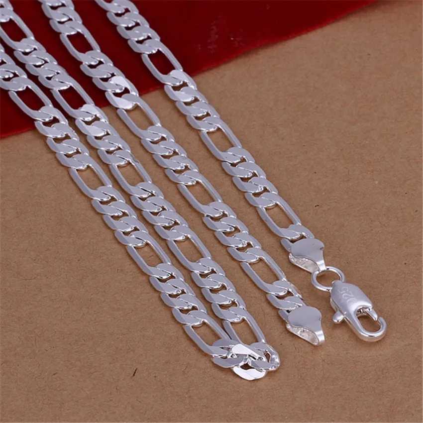 wholesale high quality Mens 6MM flat chain 925 Sterling silver Necklace Fashion Jewelry women men solid wedding giftX240919