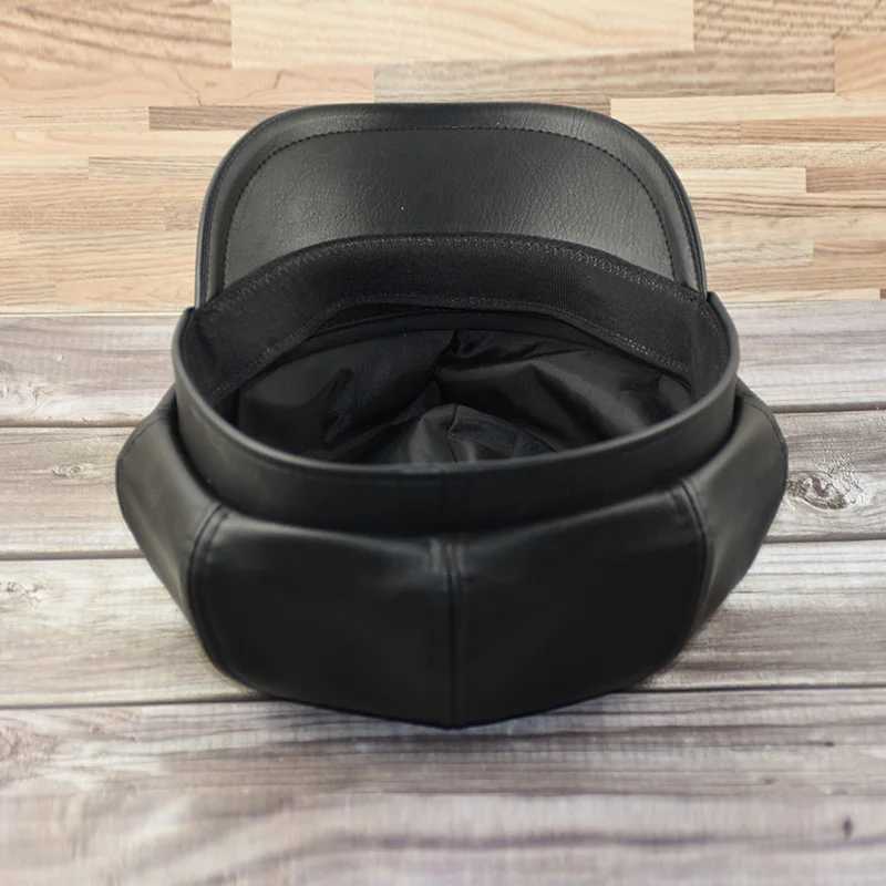Women Fashion Leather Newsboy Caps Black PU Octagon Hat Man Big Size Beret 54cm 56cm 57.5cm 59cm 61-62cmX240919