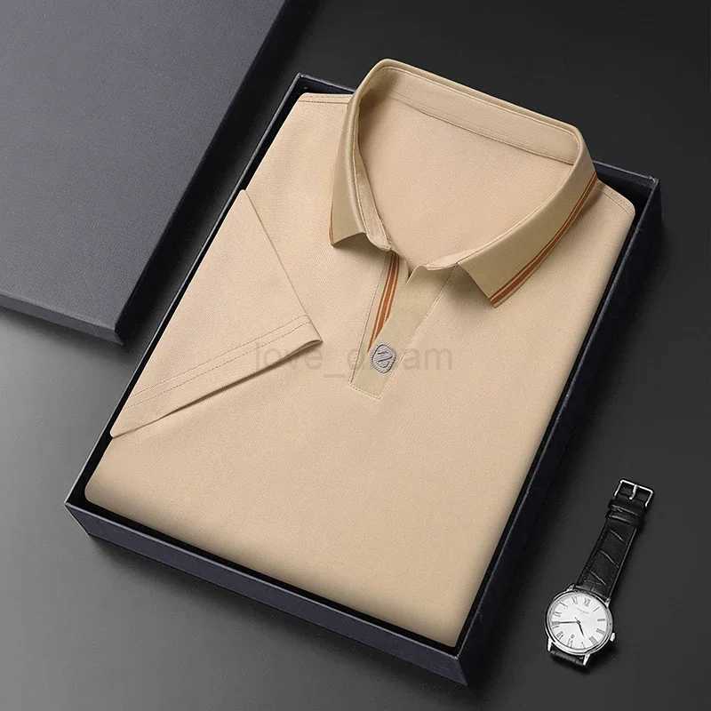 2024 Mens New Solid Color Cotton Business Casual Short Sleeved POLO Shirt Fashion Short Sleeved Comfortable and Breathable TopXJ240920