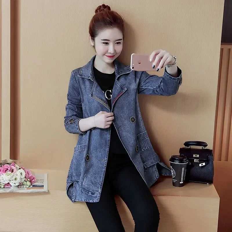 Denim Jackets Womens Spring Autumn New All-match Fashion Loose Casual Jeans Jackets Long Large Size Slim Elegant OutwearX240920
