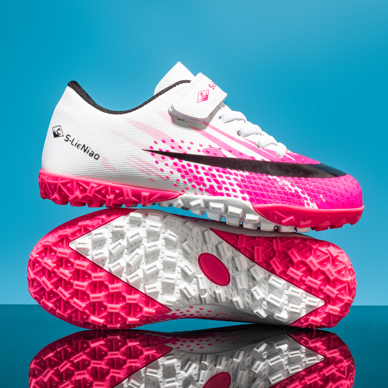 Girls Football Boot Original for Boys Red Soccer Shoes Kids Children Footwear Youth Baseball Cleats Futsal Training Turf Velcro