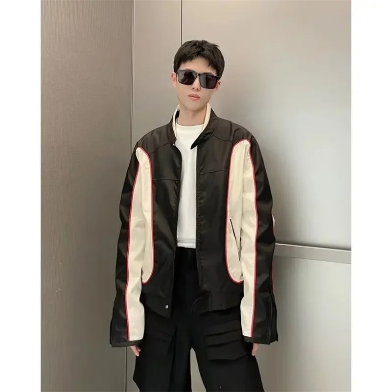 Retro Patchwork Jackets Men Loose Autumn Bomber Jacket Stand Collar Varsity Zipper Windbreaker Coats Casual Streetwear Unisex 240919