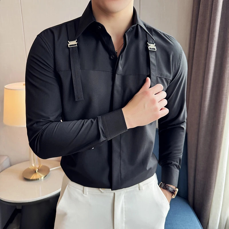 Mens formal shirt autumn long sleeved fashionable casual slim fit dress nightclub dance fashionable mens clothing 240920