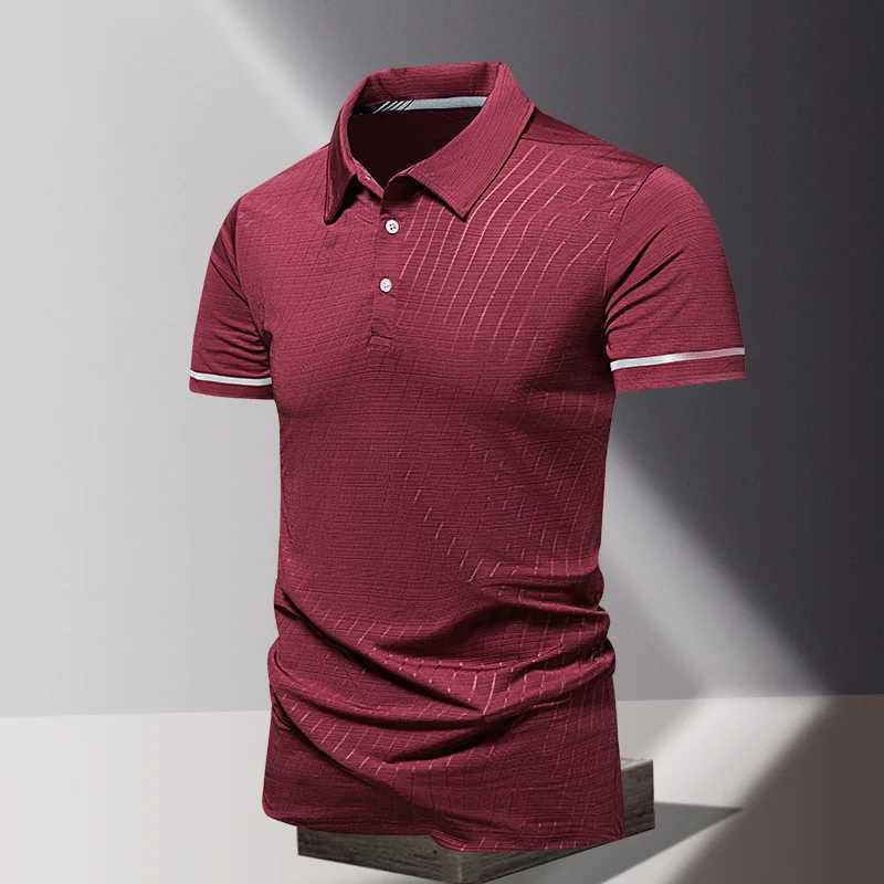 Summer mens POLO shirt fashionable ice silk quick drying short sleeved T-shirt solid color striped loose business lapel topX240920