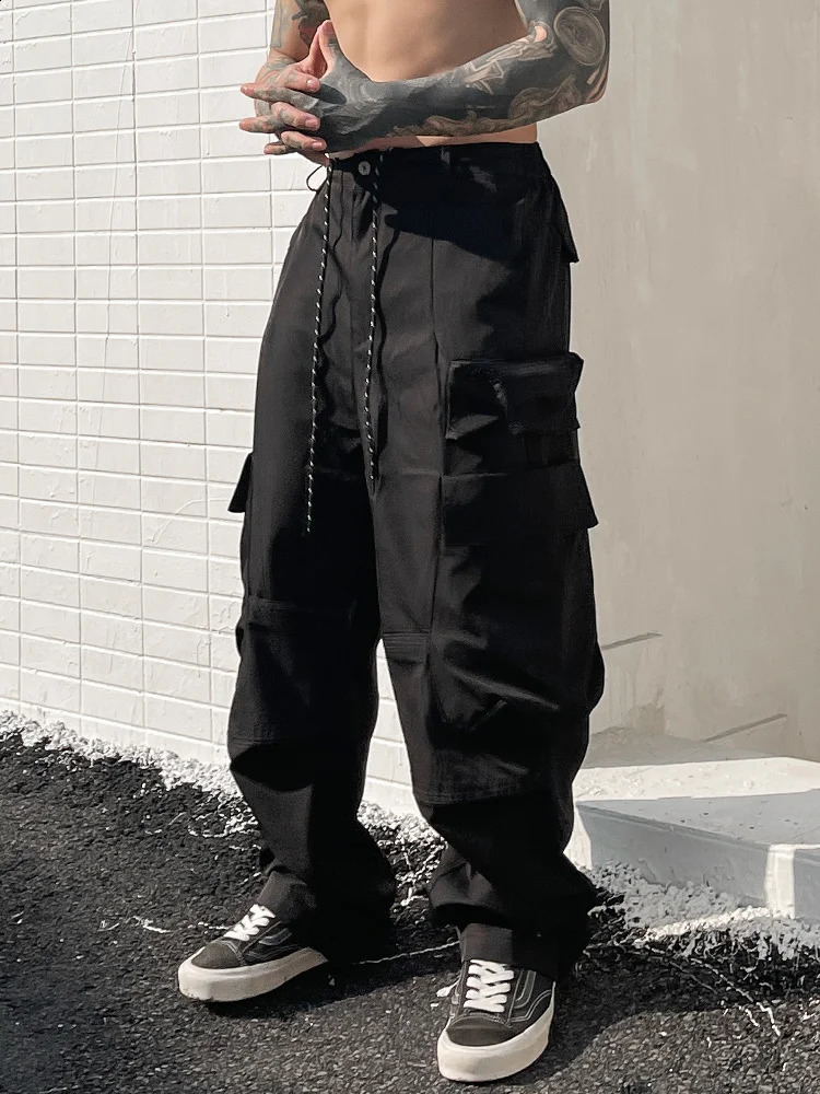 Tint ERA pocket black cargo pants mens American streetwear oversized khaki cargo mens loose casual hip-hop workwear 240920