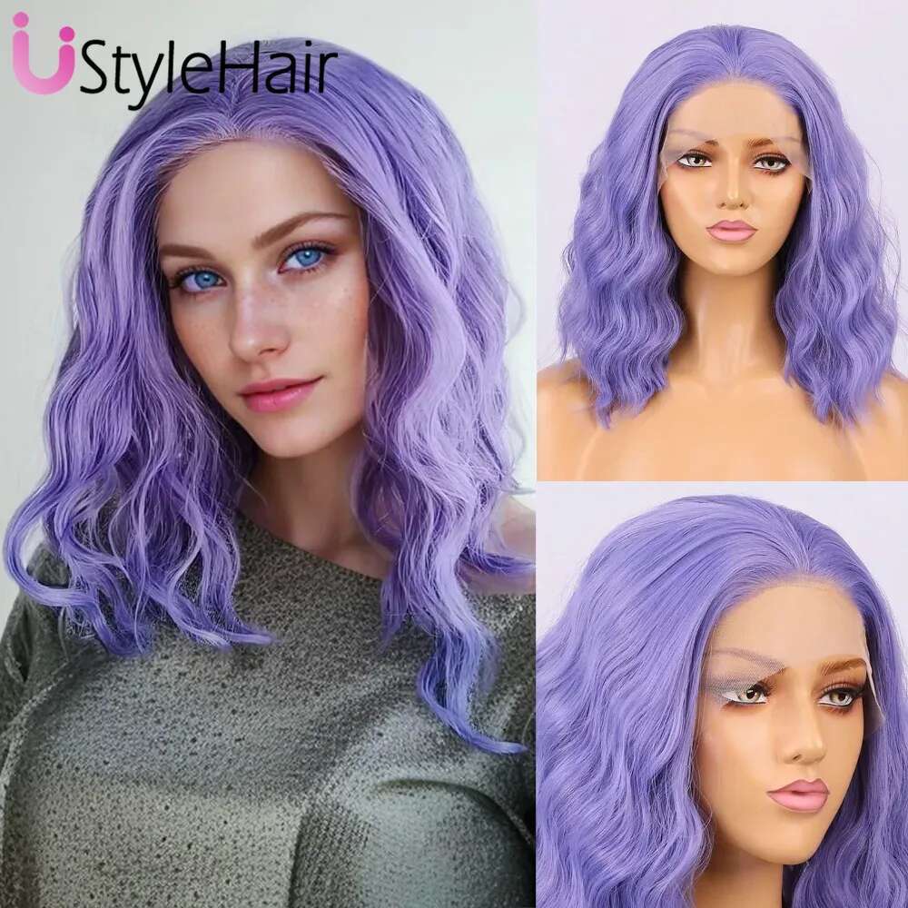 Ustylehair Purple Lace Front Synthetic Hair Natural Haire Short Wave Wigs For Women Daily Use Cosplay Party Wig