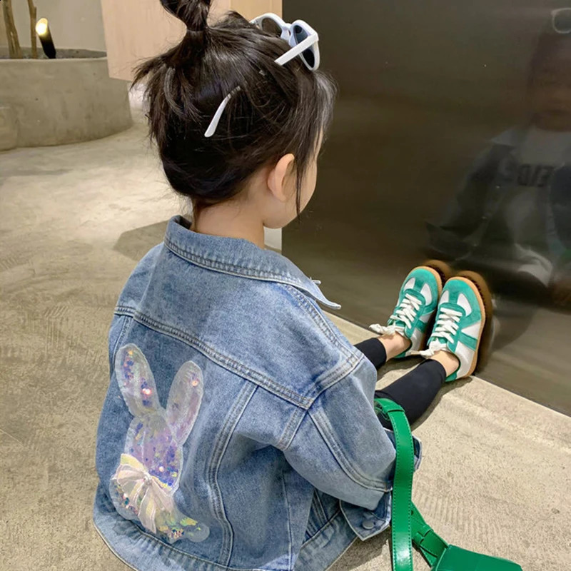 1 2 3 4 5 6 8 10 Year Old Girl Cowboy Jacket Cute Rabbit Spring Autumn Fashion Little Princess Baby Coat Birthday Gift Childrens Clothing 240918