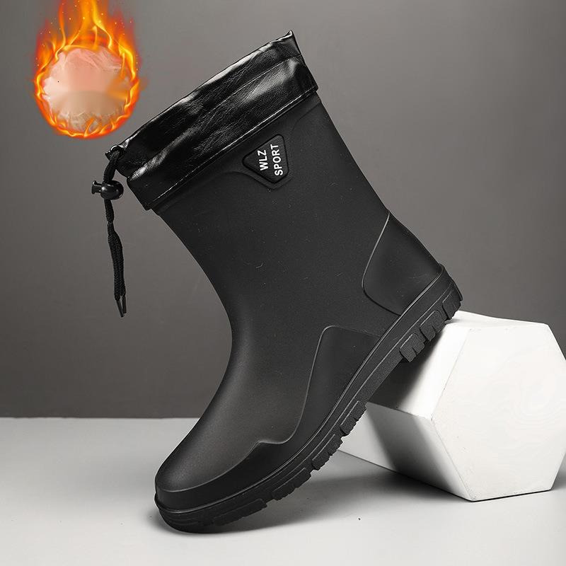 High top elastic band with plush rain fashionable outdoor wear, dad water shoes, warm waterproof men's cotton shoes for autumn and winter