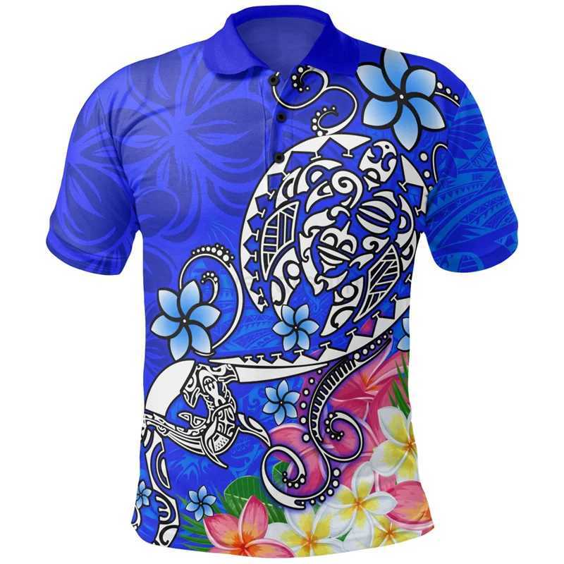 Polynesian Pattern Polo Shirt Men Hawaii Maori 3d Print Lapel Short Sleeves Loose Button Tee Shirts Casual Streetwear T-ShirtXJ240920