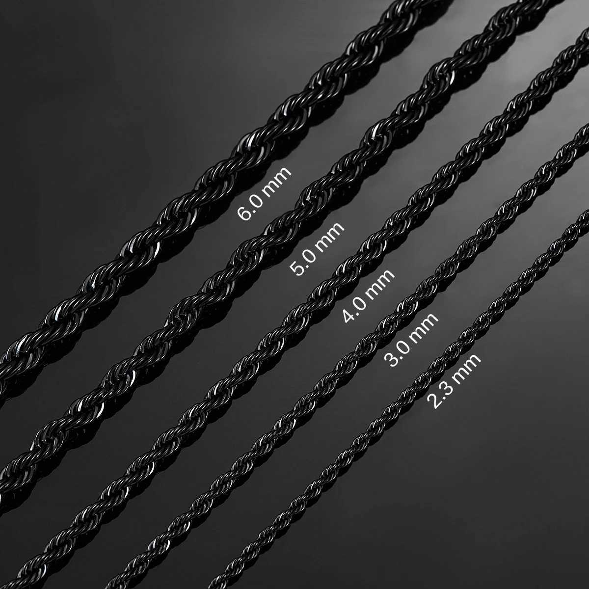 2.3mm/3mm/4mm/5mm/6mm Black Color Stainless Steel Twisted Rope Chains Classic Men Boy Necklace 16 to 30 InchesX240919