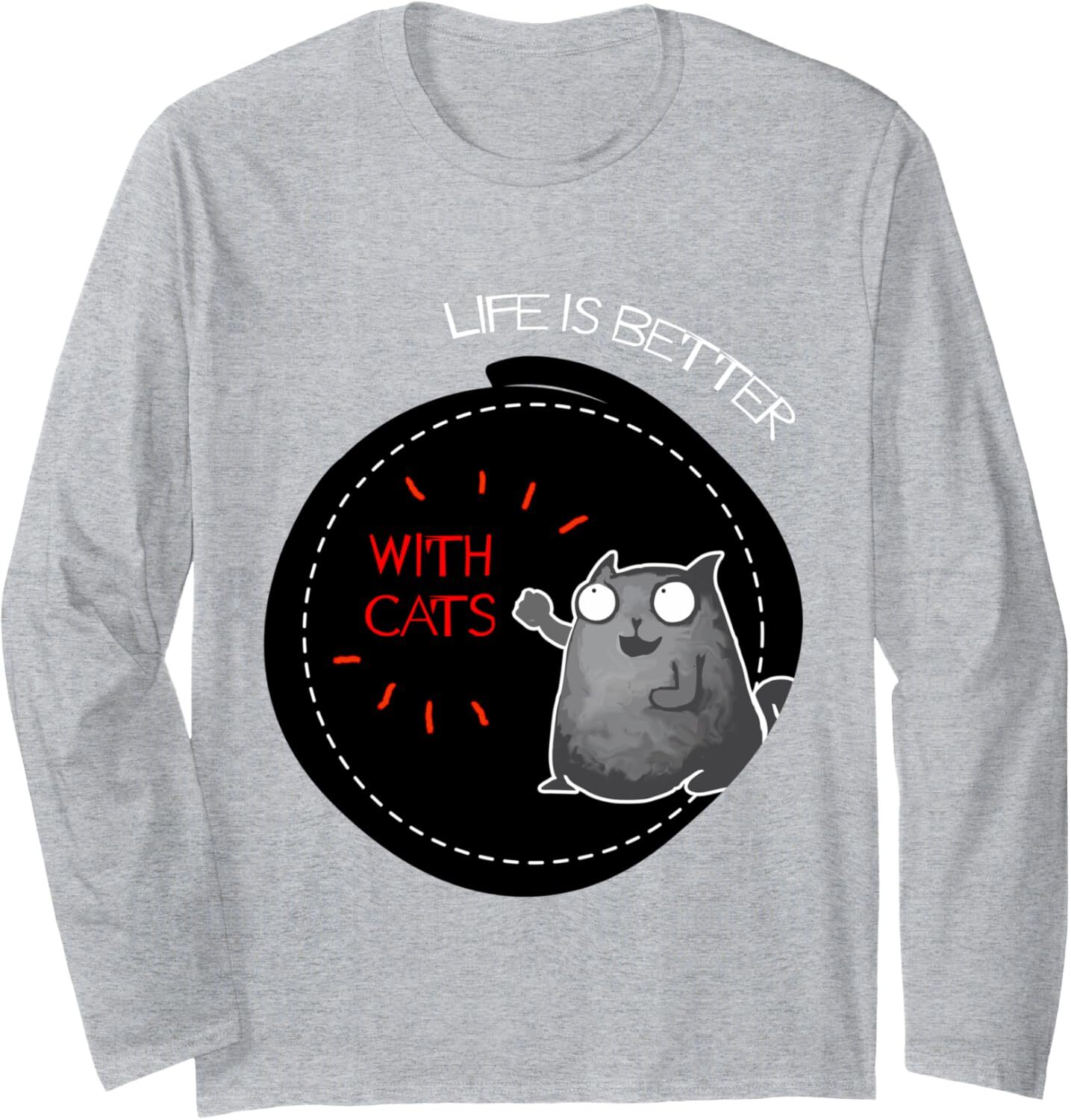Long Sleeve Shirts for Men sweatshirt Optimistic Life Is Better With Cats Kitty Lovers Long Sleeve Tee Streetwear Casual tops clothes