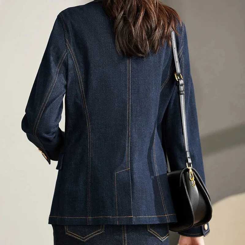 Spring Autumn Denim Blazer New 2024 Womens Long Sleeved One Button Short Jeans Jacket Ladies Slim Cowboy Coats Outerwear FemaleX240920