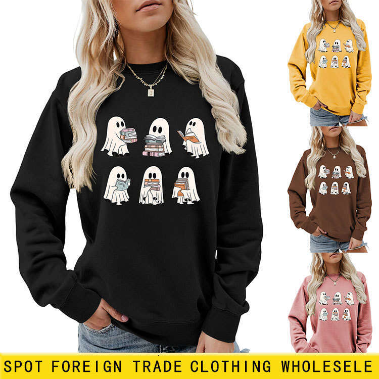 Hallowmas Casual Round Neck Hoodie Ghost Comfortable Reading New Long Sleeved Top Jackets Womens Winter Jacket Women Jacket Coatwomen Autumn Dress Wom