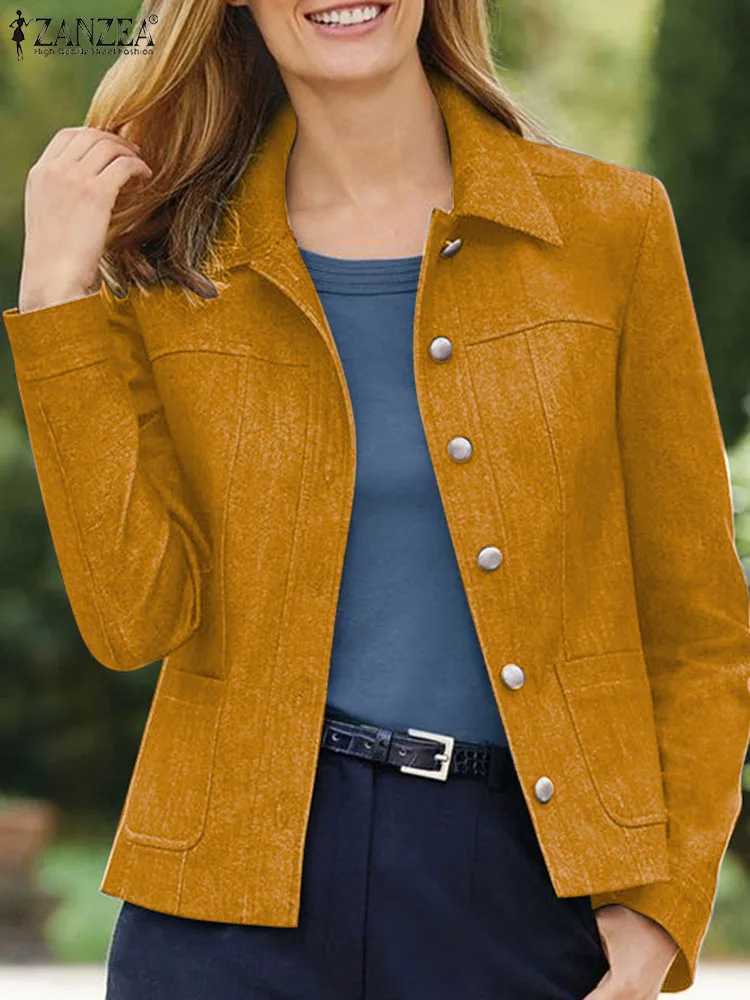 2024 ZANZEA Women Autumn Denim Coats Fashion Lapel Collar Jackets Long Sleeve Outwear Vintage Pocket Waisted Loose Casual TopsX240920
