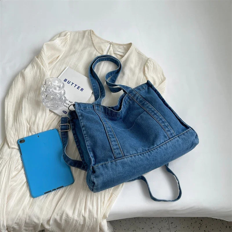 Womens cross bag womens denim shopping large capacity canvas handbag ner fashion messenger 240919