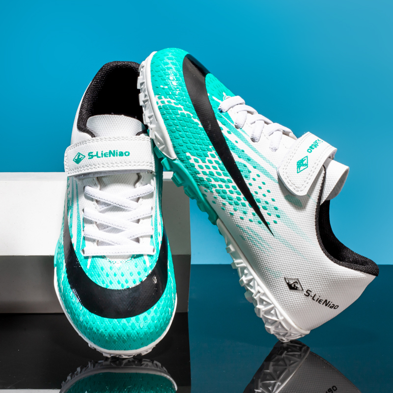 Girls Football Boot Original for Boys Red Soccer Shoes Kids Children Footwear Youth Baseball Cleats Futsal Training Turf Velcro
