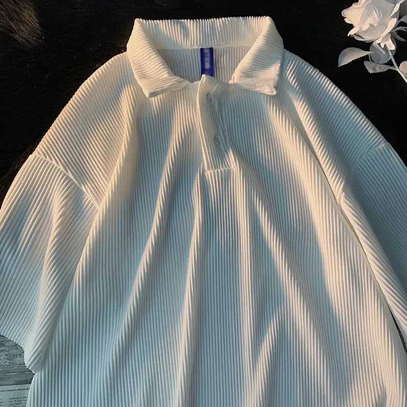 Mens and Womens Ice Silk Loose Polo Neck Summer New Short Sleeve Solid Color Striped T Shirt Tops Casual Trend Men ClothingX240920