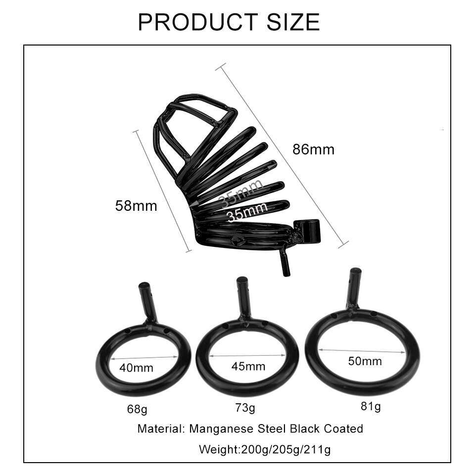 Manganese Steel Male Chastity Device Black Coated Hollow Chastity Cage Bondage Gear Sex Toys for Men BDSM Type