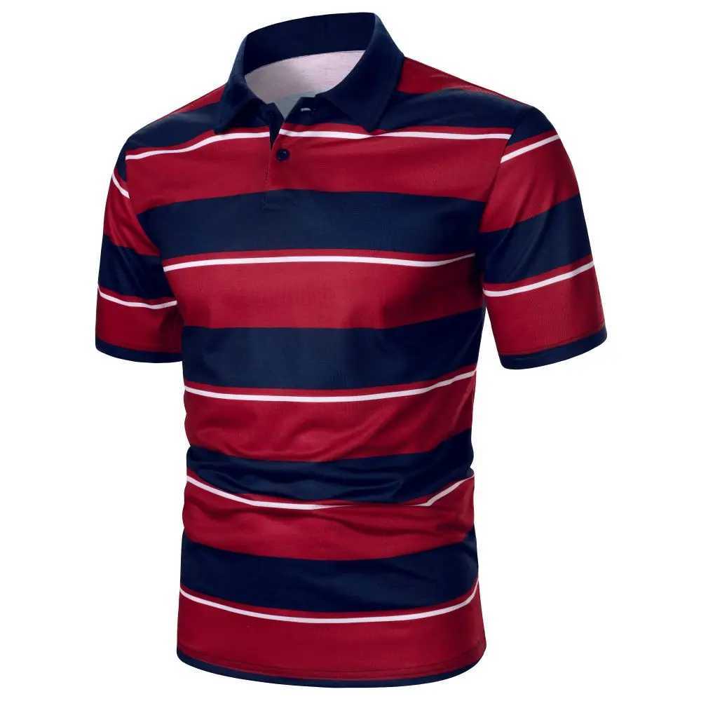 Men Short Sleeve Polo Shirt Contrast Stripe Blue And White Striped Men Top Trending Casual Street Men Lapel Polo ShirtX240920