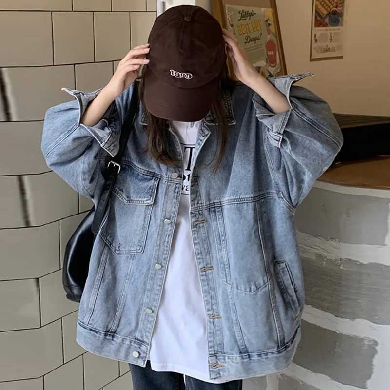 New Korean Denim Jacket Women Autumn Outerwear Oversized Long Sleeve Coat Female Vintage Loose Streetwear Jeans Jackets TopX240920