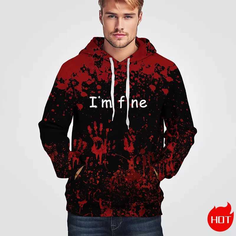 Horror New 3D Red Bloody Patterns Printing Hoodies Fashion Halloween Graphic Hooded Sweatshirts Kid Cool Pullovers Mens Clothing Y240920