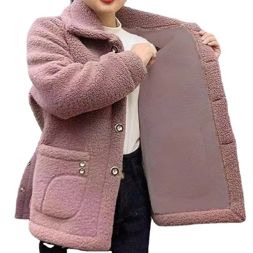 Clothes Women Overcoat Veet Thickened Lamb Fleece Long Sleeve Warm Coat Autumn Winter Overgarment Solid Color Plus Size