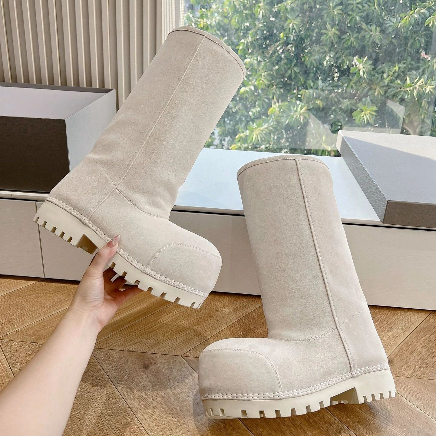 Desiger Big Head Snow Boots For Women Unisex Winter Fur Integrated High Tube And Warm Thick Soled Cotton Shoes Fo