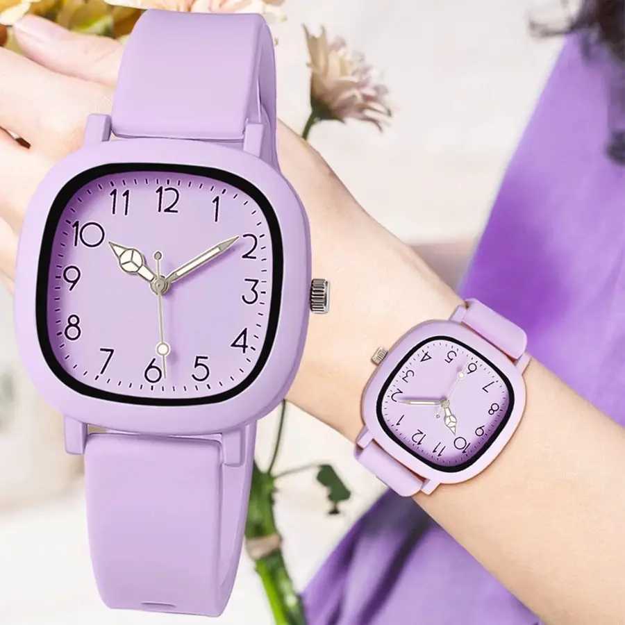 Fashion Classic Simple Square Color Matching Digital Literal Silicone Strap Female WatchX240920
