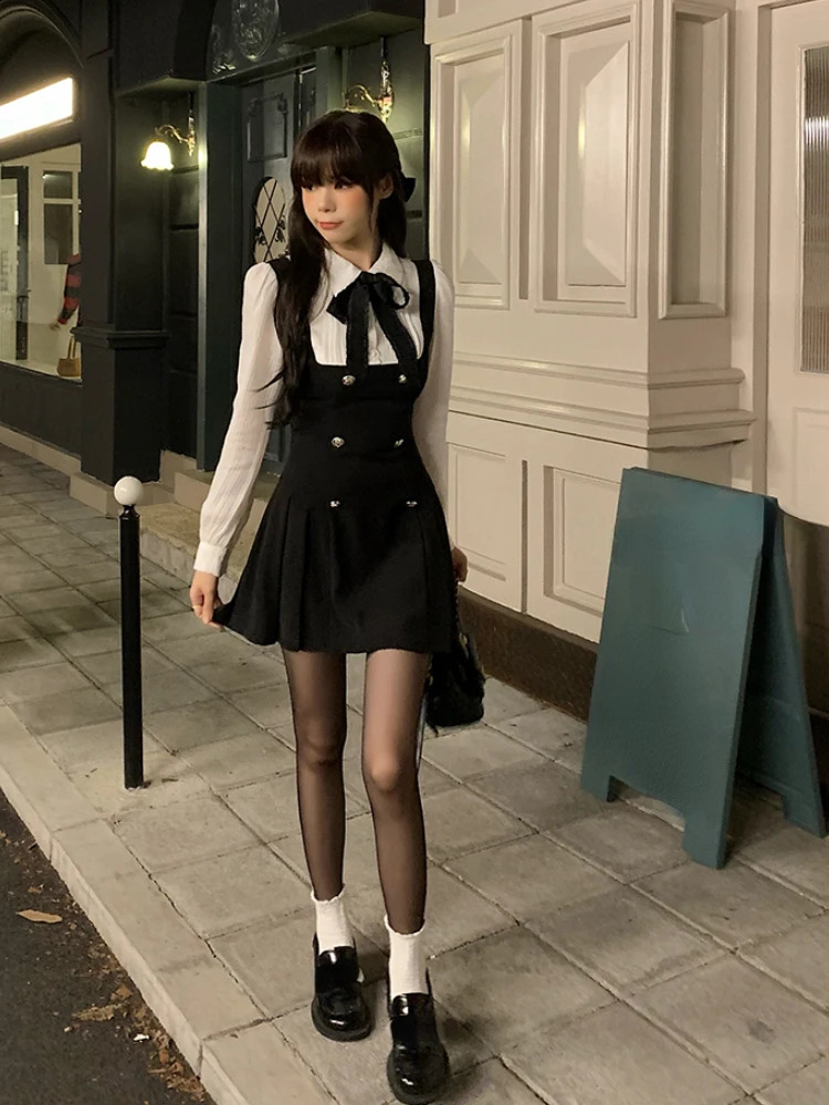Autumn Two Dress Women Slim Chic Long Sleeve Bow Casual Y2k Mini Dress Female Korean Fashion Elegant Short Party Dress 240920