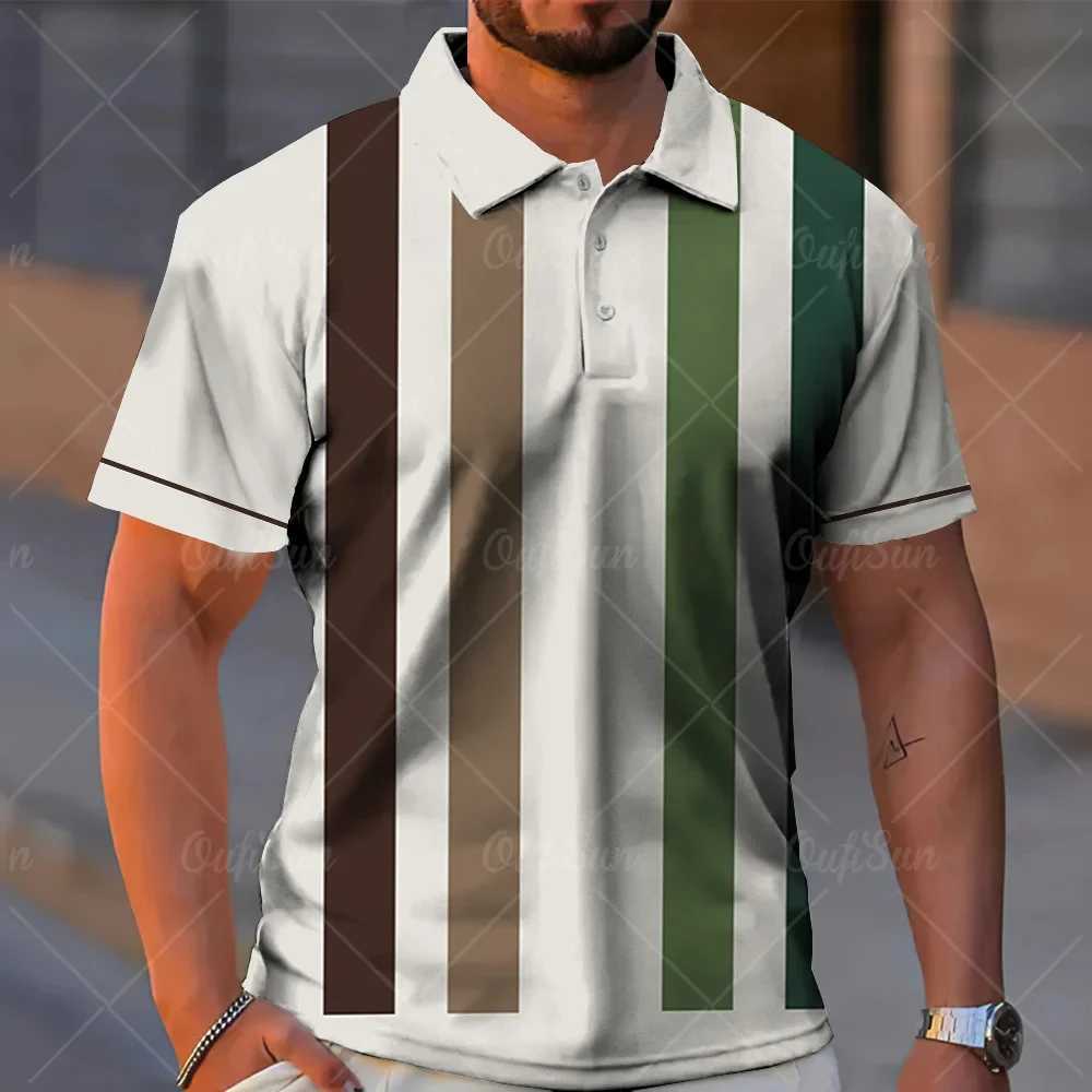 Mens Striped Polo Shirt 3D Printed Shirt Oversized Short Sleeve Top Summer Harajuku Clothing Male Outdoor Sports Polo Shirt 5XLX240920